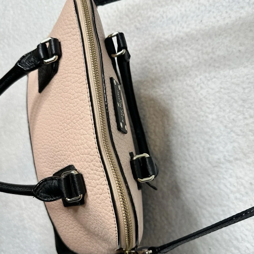 Kate Spade NY Laurel Way Reese Satchel Pink Black Pebbled Leather Crossbody Bag